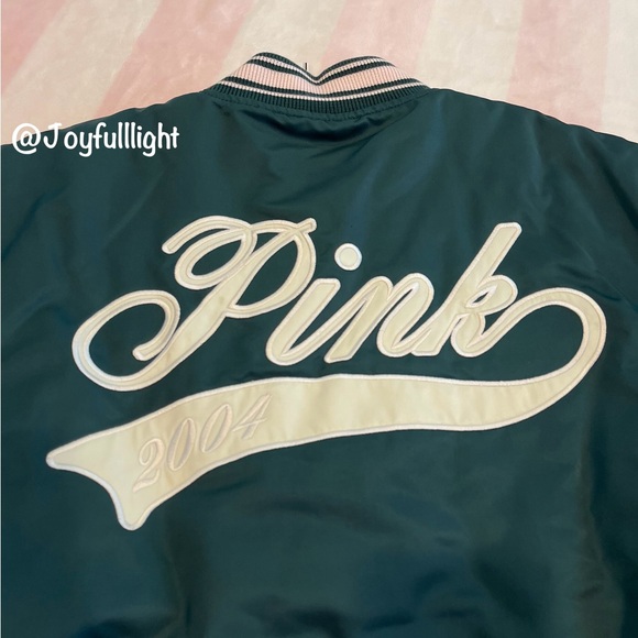 NWT VS PINK VARSITY JACKET DEEP IN FOREST LIMITED EDITION LARGE PLUS FREE TOTE - Picture 4 of 16